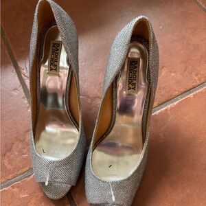 Badgley Mischka Silver Sparkly Peep Toe Heels